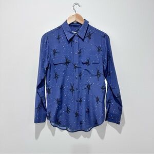 Equipment silk collared button down blouse top blue ballerina stars XS